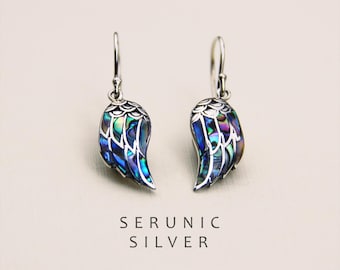 Wing abalone sterling silver earring - Abalone dangle seashell earring