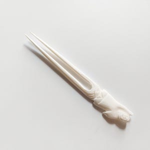 Bone hair stick 2 Prong , carved Inuit bone hair fork