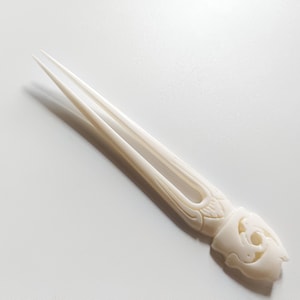 Bone hair stick 2 Prong , carved pod bone hair fork