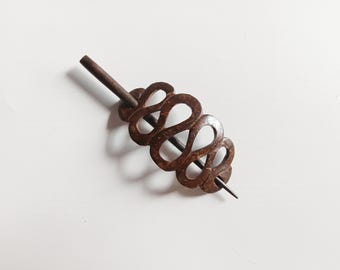 Coconut shell handcarved hair barrette, coconut wood snake knot shawl pin