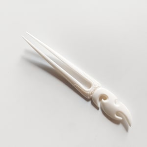 Bone hair stick 2 Prong , carved Moana the sea bone hair fork