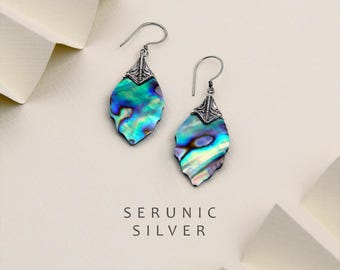 Leaf abalone sterling silver earring - Abalone dangle seashell earring
