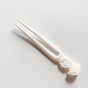 Bone hair stick 2 Prong , carved ammonite bone hair fork