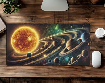 Solar System Desk Mat | Outer Space Galaxy Large Mouse Pad | Non-Slip Gaming Desk Mat for Office & Study | Planetary Desk Decor