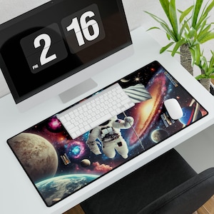 Astronaut Space Desk Mat - Large Galaxy Desk Pad with Planets and Stars - Non-Slip Desk Mat for Office, Gaming and Space Lovers