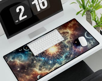 Tapis de bureau Astrologie Zodiaque - Grand sous-vêtement avec constellations d'étoiles et galaxie cosmique - Tapis de bureau antidérapant pour le bureau et les jeux