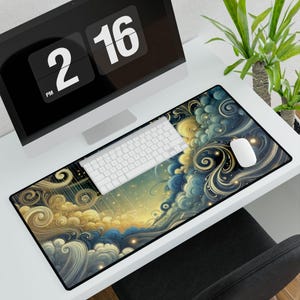 Celestial Desk Mat - Starry Night Swirl Design - Large Gaming Desk Pad, Non-Slip Office Decor, Cosmic Gift for Space and Art Lovers