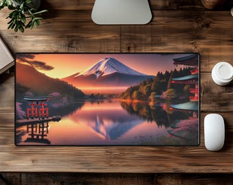 Mount Fuji-bureaumat - Japans kersenbloesemlandschap | Grote antislipmuismat voor kantoor, gaming, zen-werkruimte en interieur