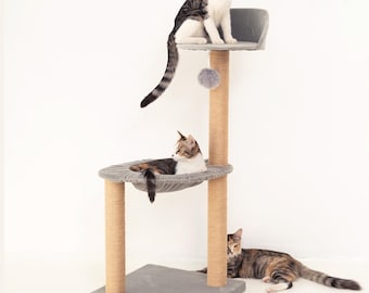 Compact Cat Condo, Multi-Level Cat Tower With Scratching Post, Cat Tree Small, Wooden Cat Tower, Minimalist Cat Furniture For Stylish Homes