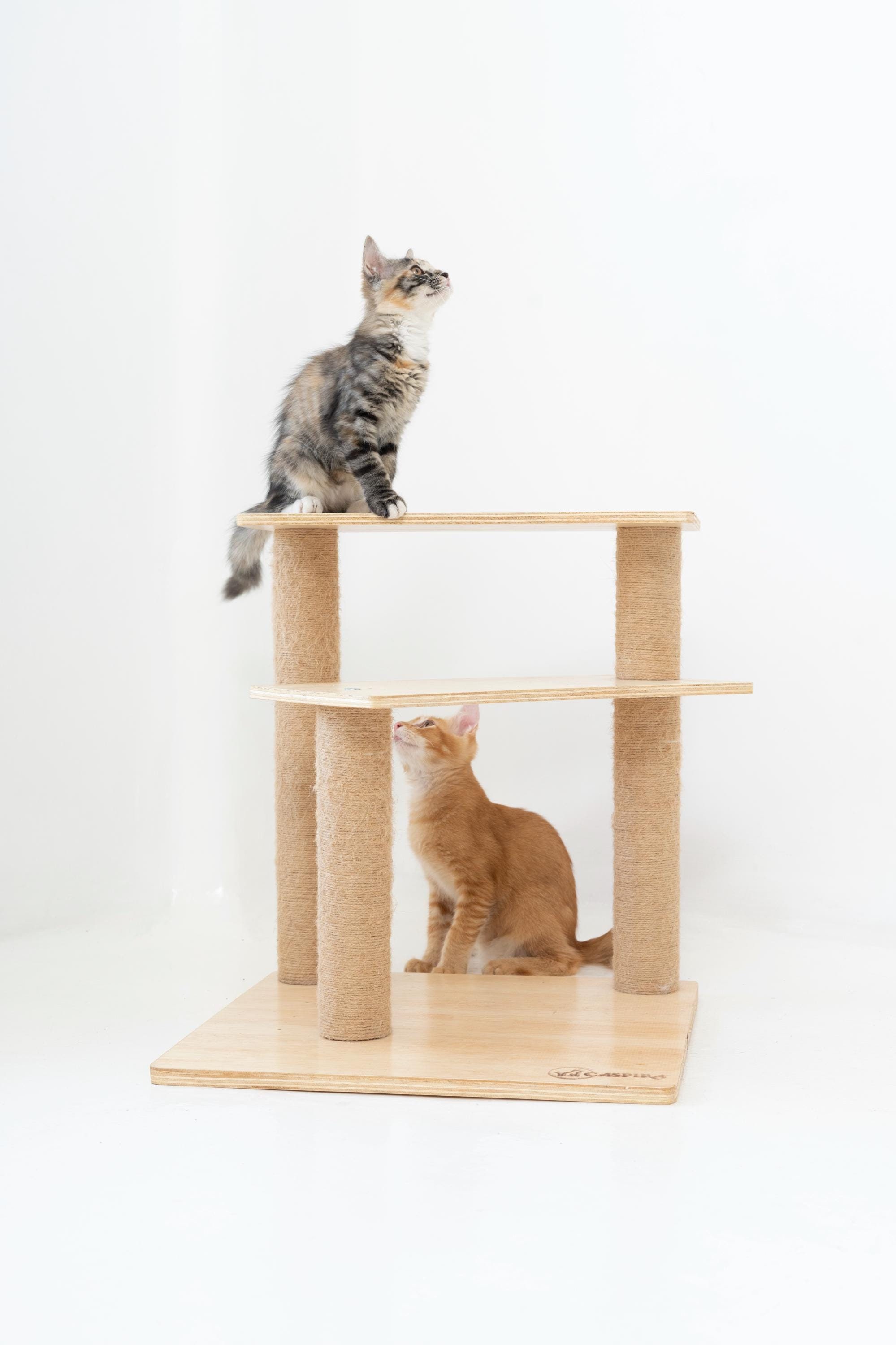 Minimalist Cat Condo, Wood Cat Tree Tower, Cat Climbing Shelf, Cat Scratching Playhouse, Natural Wood Cat Tree Scratcher, Small Eco Cat Tree