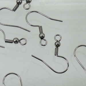 72 pairs - 144  Surgical Stainless STEEL EAR WIRES French Hooks w/ Bead + Coil ~ 18mm post ~  Sturdy earring ~ Average size ear wire