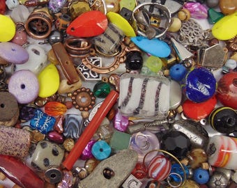 Bead Mix One + Pound  Loose Random Charms Lot Glass Porcelain Metal Acrylic Wood DIY Jewelry Bonus Headpins  Upcycled 18 oz 510 Grams 1-lb