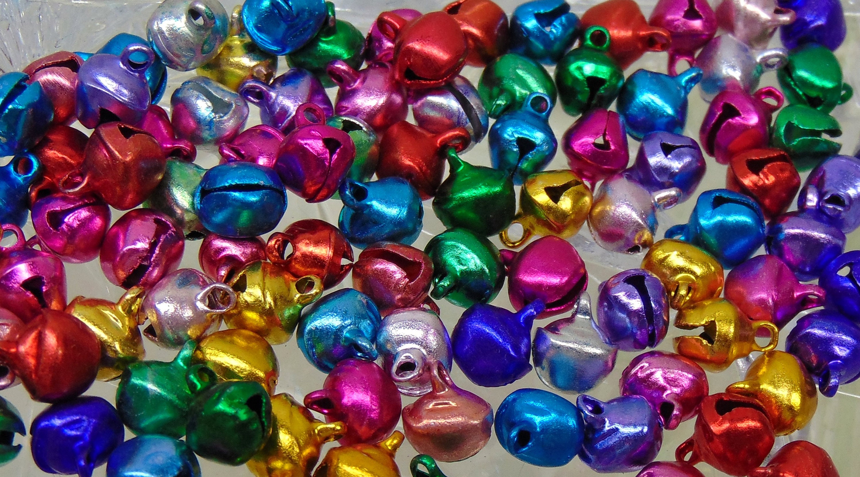 Mini JINGLE BELLS 8mm Bright Jewel Mix Top Loop for Stringing Doll