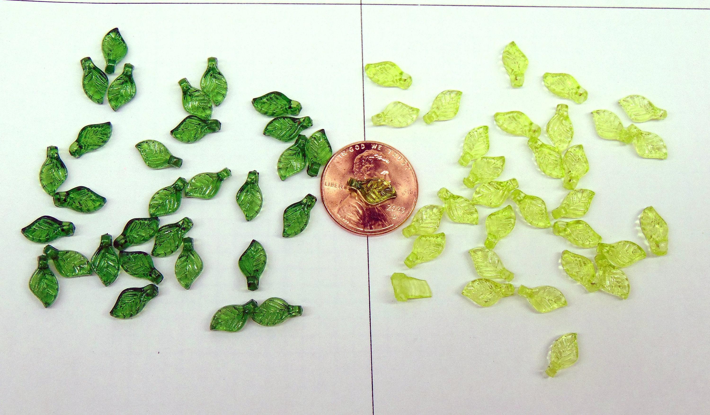 2,000 TINY Leaves Transparent Acrylic Green MIX of Light + Dark ~ Cute Charms w/ Top Loop Drops ~ Itty Bitty 9mm x 5mm (.35" x .196")