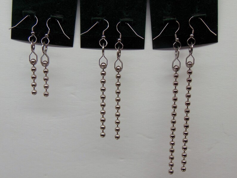 Chunky Stainless Ball Chain Dangle Earrings ~ Industrial Design ~ Linear Drop ~ All stainless steel ~ Make your Statement Pick your Length immagine 5