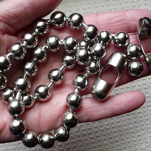 12mm BULK Steel Ball Chain Sold by-the-foot ~ 1/2&quot; bead #30 Size NPS Plus connectors for DIY necklaces or bracelets ~ Extra Lg size 12.7mm