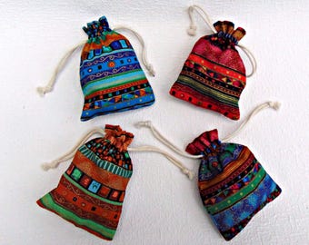 Folk Pattern Cotton Drawstring Pouches: Color Mixes Jewelry  Gift Bags (4" x 5.5")