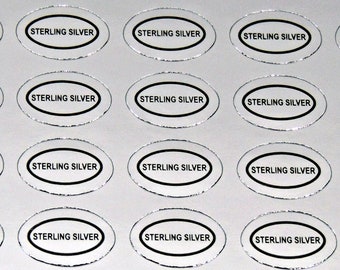 500 Peel Off Adhesive Labels Tags ~ Marked "STERLING SILVER"  Small size Oval 1/2" x 5/16" ~ Perfect for Jewelry + Metal Identification