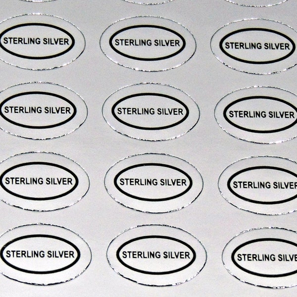 500 Peel Off Adhesive Labels Tags ~ Marked "STERLING SILVER"  Small size Oval 1/2" x 5/16" ~ Perfect for Jewelry + Metal Identification