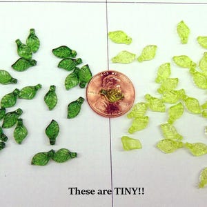 TINY Leaf Charms w/ Top Loop ~Transparent Green Acrylic Leaves Drops Charms  50 to 1,000 Light Dark Itty Bitty 9mm x 5mm  (.35" x .196")