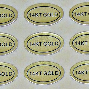 100 Peel Off Adhesive Labels Tags ~ Marked &quot;14 KT GOLD&quot;  Small size Oval 1/2&quot; x 5/16&quot; ~ Perfect for Jewelry + Metal Identification Gold Foil
