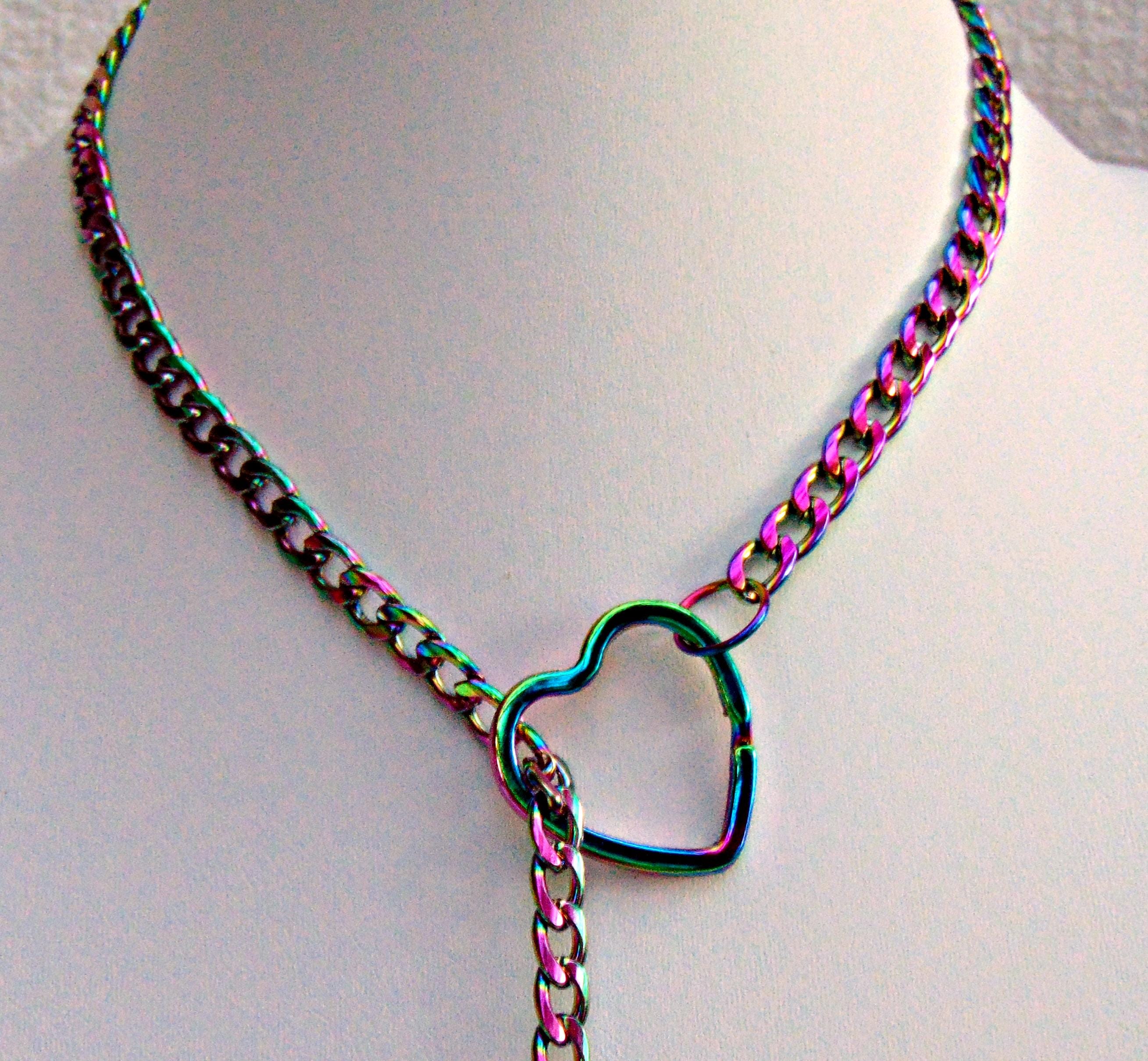 ●VVV● Rainbow Unbalanced Heart Bead Chain Necklace 25SSNK1 Rainbow Necklaces – Olivia Beeken