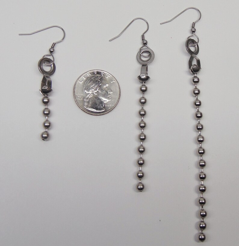 Chunky Stainless Ball Chain Dangle Earrings ~ Industrial Design ~ Linear Drop ~ All stainless steel ~ Make your Statement Pick your Length immagine 6