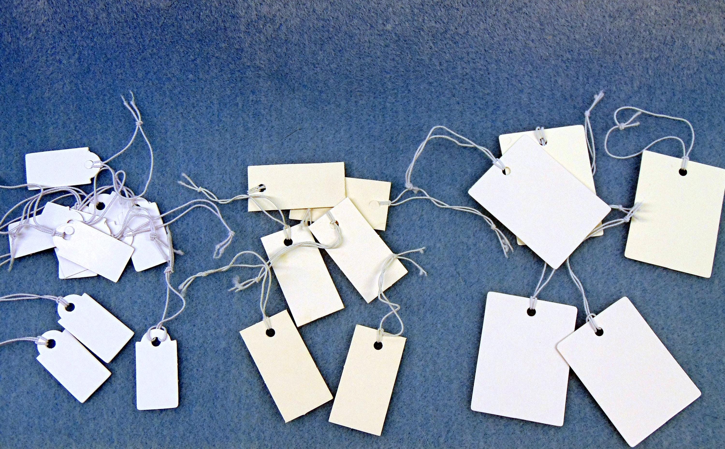 White Price Tags With Elastic String ~ Sturdy Blank Paper Tag to Write ...