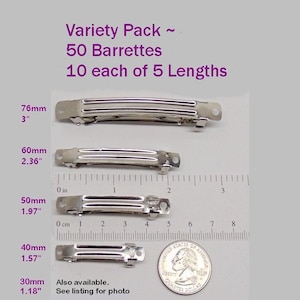 50 Hair BARRETTES Clip Findings ~ Variety Pack ~ 10 each x 5 Lengths 30mm 40mm 50mm 60m 76mm ~ Blanks ~  1" to 3" ~ French Style Nickel-free