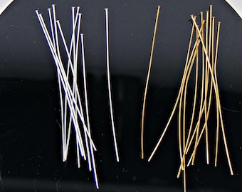 2 Inch Head Pins, 24 Gauge, Silver or Gold Plated - Jewelry Making Supplies - ~ No Lead No Nickel