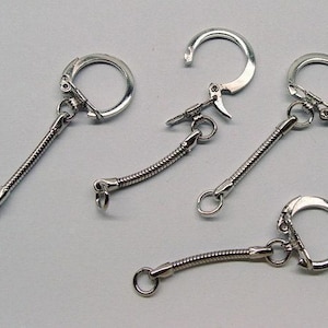 KEY Rings w/ Snake Chain +  20mm (3/4") Locking Snap End ~ Add Charms ~ Beads   25 50 100  ~ w/ or w/o jump ring at end ~ Platinum Color