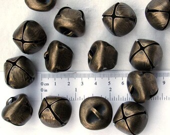 12 Antique Brass Finish Jingle Bells: 25mm Steel Craft Bells