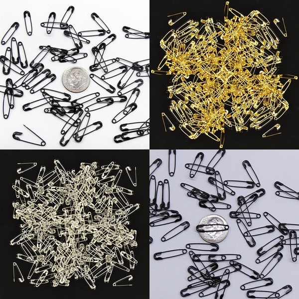 Small Safety Pins, Gold Platinum + Black ~ 3/4" 20mm Long ~ Sewing, Crafts, Seed Beads, Jewelry 50 to 500  OK to Mix ~  Nickel and Lead Free