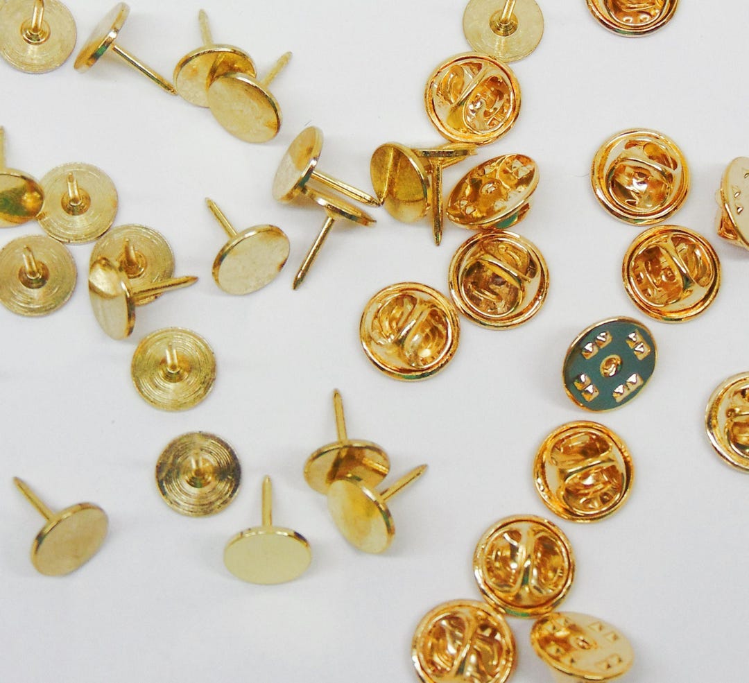 Lot Of 12 Gold Tone Tie Tacks / Lapel Pins With Backs - Steel Posts & Pads (9.5mm X 10.5mm) 7 thumbnail image