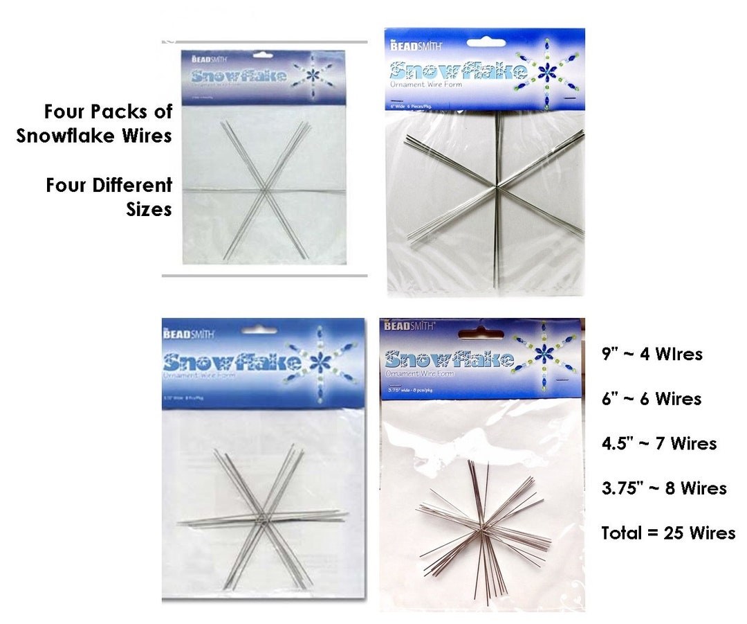4 Packs SNOWFLAKE Ornament Wire Forms Beadsmith Brand 4 Sizes 9 4pc