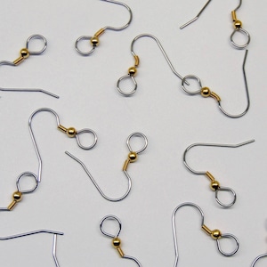Stainless Steel Ear Wires ~ Large 7mm end loop ~ Versatile  French Hooks with Gold Ball + Coil ~ 7mm end Loop