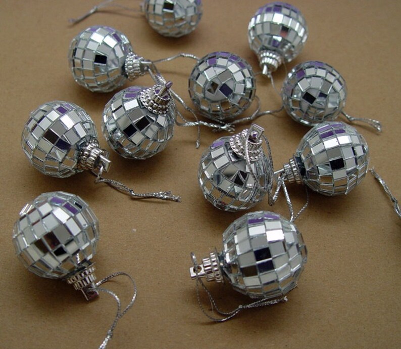 Lot Of 24 Mirror Ornaments 1 8 Miniature Mini Disco Ball With Cord Sparkle Shine Inch