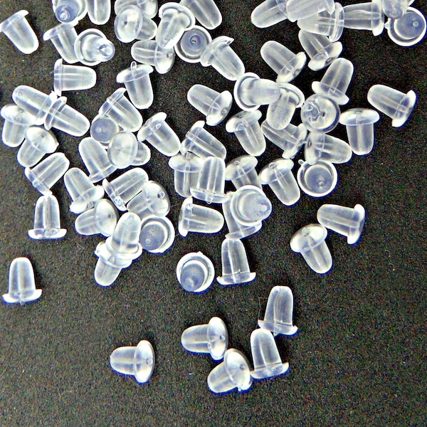 100 Clear Ear Nuts ~ Soft Bell Shape Earring Keeper Ear Backs 4mm x 5mm for posts hooks threaders Best Ear nuts ~ All purpose earring keeper