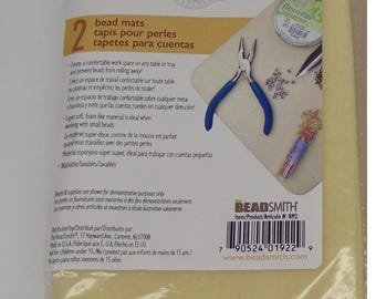 2 BEAD MATS ~ BeadSmith ~ BEADING Pads 8" x 8" Soft flocked ~ Keep beads from rolling away. Washable Neutral Colors ~ Handy travel size