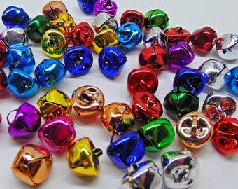 Wholesale Lot 500 JINGLE BELLS Mix Bright Jewel Colors 15mm w/ Top Loop ~Over 1/2" ~Great Assortment for Jewelry Bracelets/Anklets or Crafts