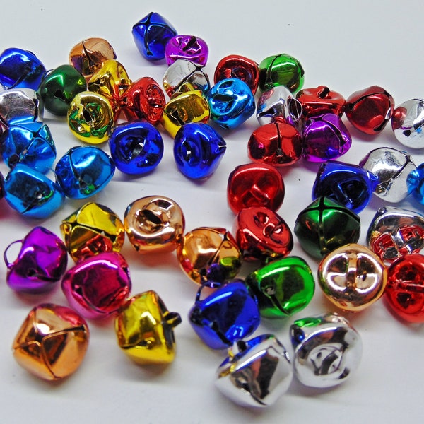 JINGLE BELLS Mix Bright Jewel Colors 15mm w/ Top Loop ~Over 1/2" ~Great Assortment for Jewelry Bracelets Anklets or Crafts Bright and Shiny