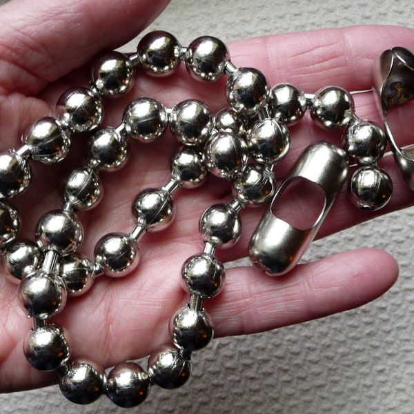 12mm STEEL BALL Bead CHAIN Sold by-the-foot ~ 1/2" bead #30 Size Plus connectors ~ Make your own  necklaces or bracelets ~ Extra large size