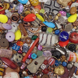 Bead Mix One + Pound  Loose Random Charms Lot Glass Porcelain Metal Acrylic Wood DIY Jewelry Bonus Headpins  Upcycled 18 oz 510 Grams 1-lb