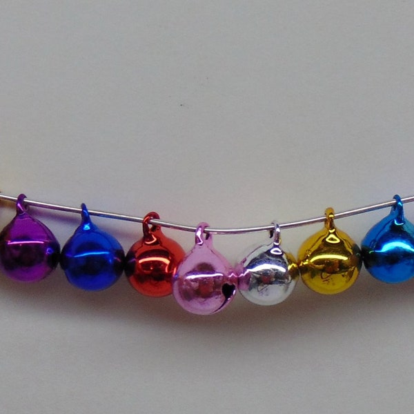 Small Shiny JINGLE BELLS Bright Mix of Colors 9.5mm round (3/8")  w/ top loop  Great embellishment for Jewelry Bracelets Anklets Crafts