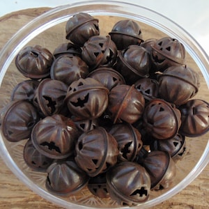 Metal Pumpkin Bells ~  Vintage rustic Rusty Look ~ Dark Antique Copper finish 1" High w/ top loop ~ Halloween Jack o Lantern Qty 6 12 25