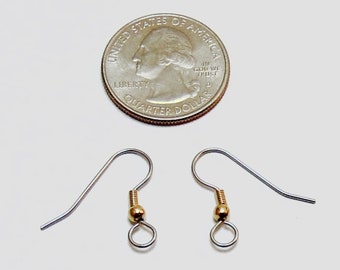 24 (12 pairs) Stainless Steel Ear Wires ~ 5mm end loop ~ Versatile  French Hooks with Gold Ball + Coil ~ end Loop  is larger than standard