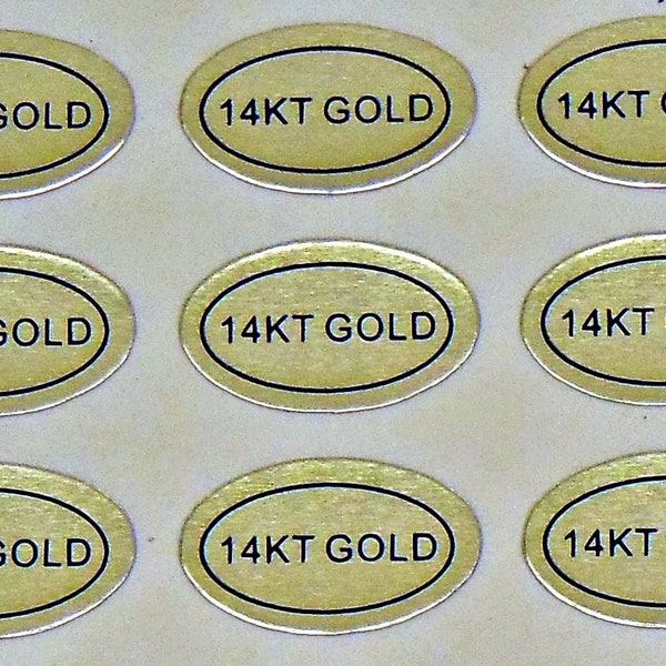 100 Peel Off Adhesive Labels Tags ~ Marked "14 KT GOLD"  Small size Oval 1/2" x 5/16" ~ Perfect for Jewelry + Metal Identification Gold Foil