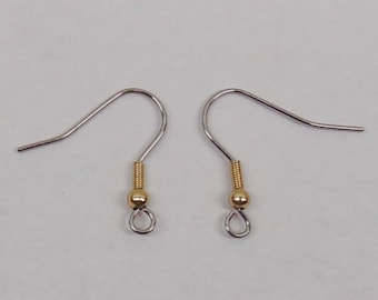 Stainless Steel Ear Wires w/  Gold Ball + Coil ~ 3mm end Loop ~ French Hooks ~ Surgical steel earrings