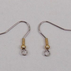 Stainless Steel Ear Wires w/  Gold Ball + Coil ~ 3mm end Loop ~ French Hooks ~ Surgical steel earrings