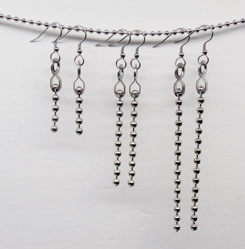 Chunky Stainless Ball Chain Dangle Earrings ~ Industrial Design ~ Linear Drop ~ All stainless steel ~ Make your Statement Pick your Length immagine 1